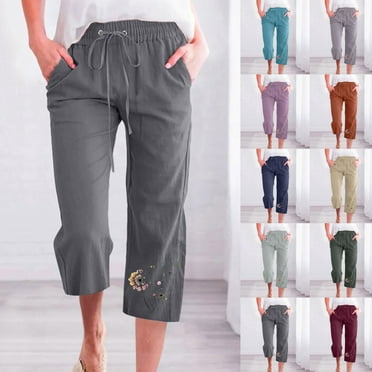sovlvnd Up to 65% Off Fashion Womens Casual Over Size Fashionable Printing Elastic Loose Soft Versatile Pants Straight Trendy Wide Leg Trousers With Pocket
