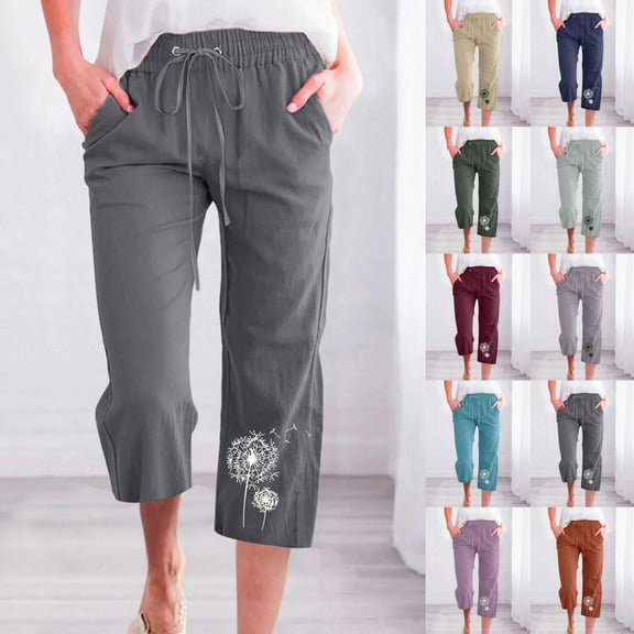 sovlvnd Up to 65% Off Fashion Womens Casual Over Size Fashionable Printing Elastic Loose Soft Versatile Pants Straight Trendy Wide Leg Trousers With Pocket