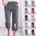 thumbnail image 1 of sovlvnd Up to 65% Off Fashion Womens Casual Over Size Fashionable Printing Elastic Loose Soft Versatile Pants Straight Trendy Wide Leg Trousers With Pocket, 1 of 5