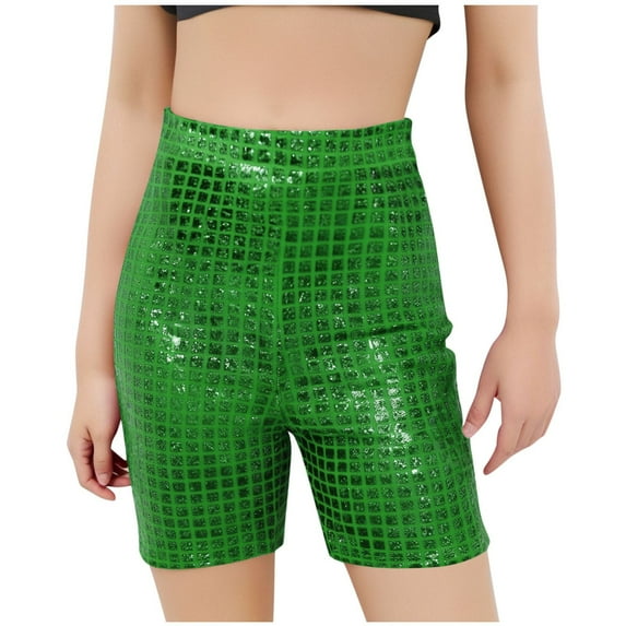 sovlvnd Boys Gilrs Shorts Children's Sequin Shorts Corner Shorts Performance Dance Pants Summer Green, 11 Years