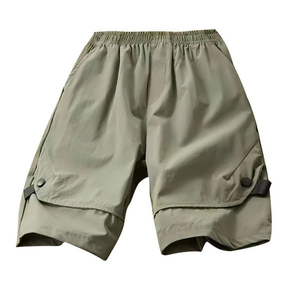 sovlvnd Boys Summer Work Shorts Children's Capris Casual Pants With Buttons Shorts Boys Shorts Green, 7 Years