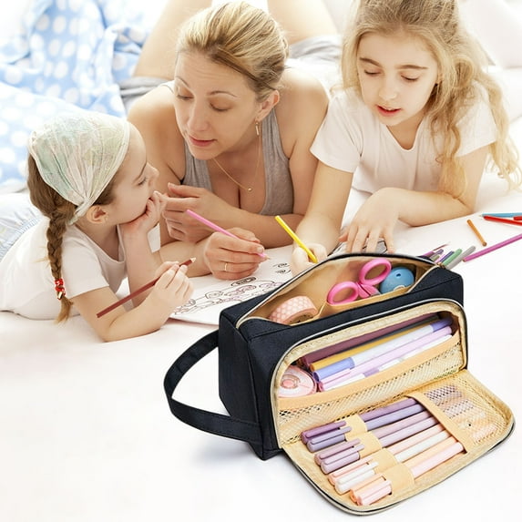 sovlvnd Canvas Large-Capacity Trapezoidal Pencil Bag, Black