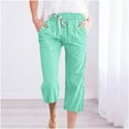 thumbnail image 1 of sovlvnd Capris Pants for Women Dressy Casual Women's Fragrant Hemp Solid Color Loose Women Fashion Drawstring Pants Seven Pants Pockets Wide Leg Cropped Pants for Women, 1 of 5