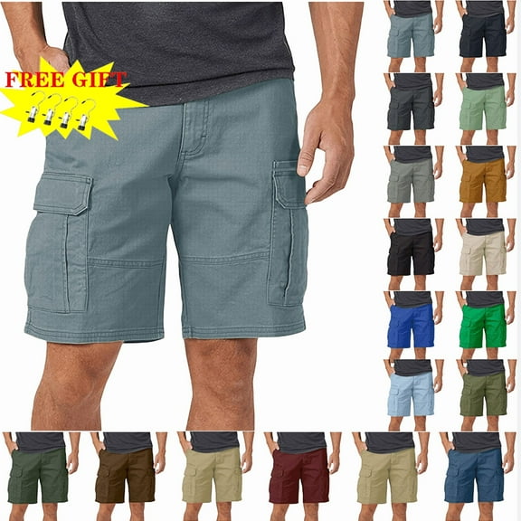 Mens Cargo Shorts Casual Solid Knee Length Pants Pocket Straight Button Shorts