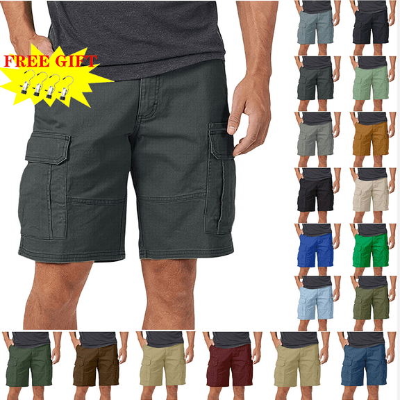 Mens Cargo Shorts Casual Solid Knee Length Pants Pocket Straight Button Shorts