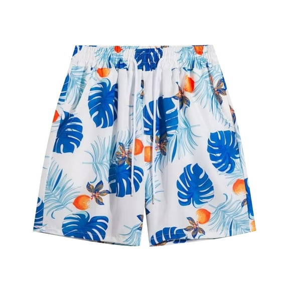 sovlvnd Cargo Shorts for Men, Mens Casual Printed Beach Shorts With Elastic Waist And Drawstring Pocketless Knee Length M, Blue