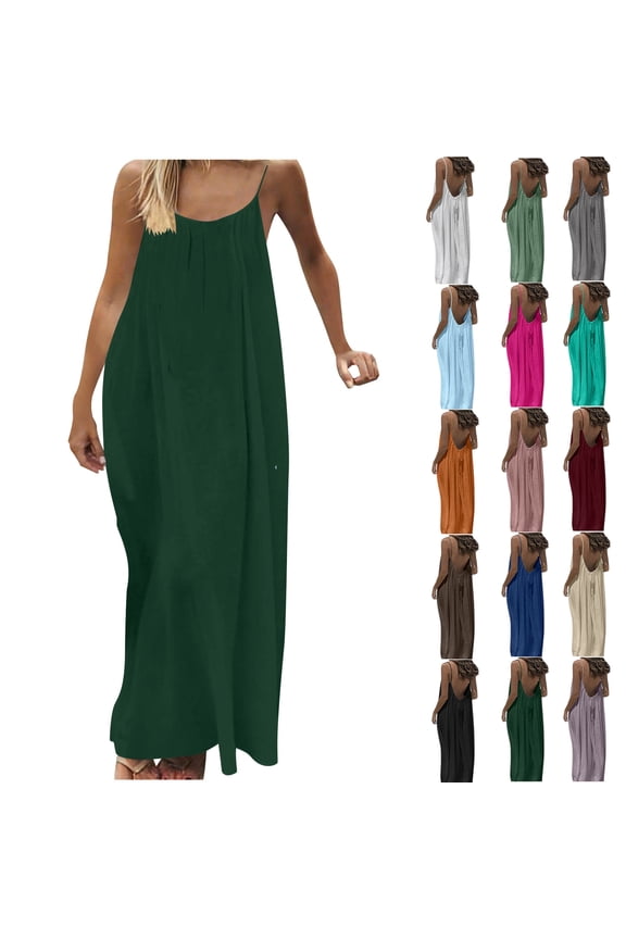 Women Casual Dress, Sundresses for Women Loose Summer Solid Tank Dress Hollow Out Beach Sundress Sleeveless Dresses