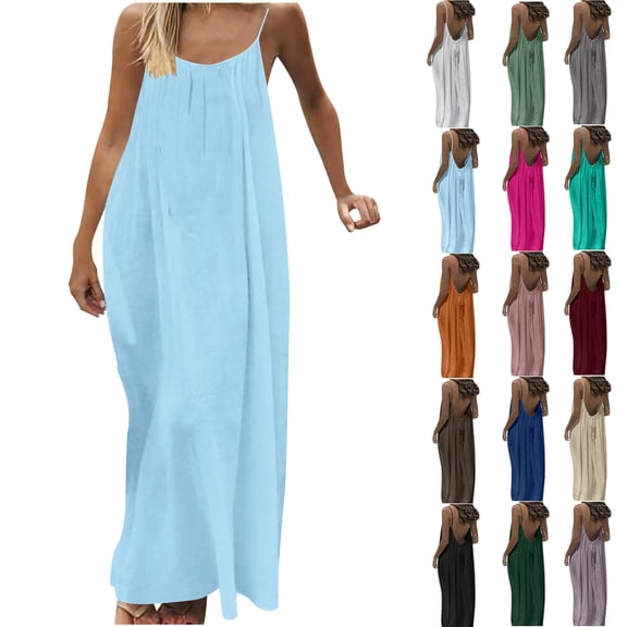 Women Casual Dress, Sundresses for Women Loose Summer Solid Tank Dress Hollow Out Beach Sundress Sleeveless Dresses