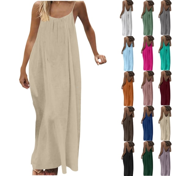 Women Casual Dress, Sundresses for Women Loose Summer Solid Tank Dress Hollow Out Beach Sundress Sleeveless Dresses