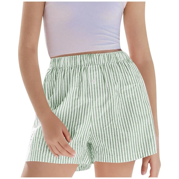 sovlvnd Children's Summer Stripe Print With Pocket Waist Sports And Leisure Shorts For Kids Green, 5-6 Years