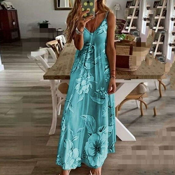 sovlvnd on Clearance 2024 Womens Over Size Comfortable Sleeveless Dress Women Summer Fashionable Casual Floral Printed Slimming Sling Party Long Dress