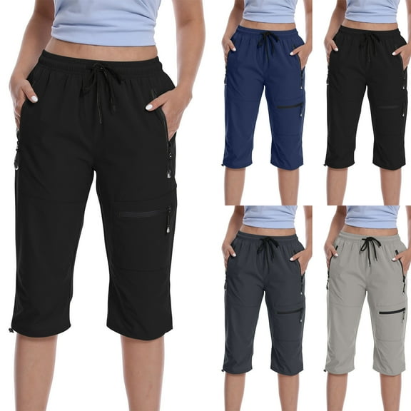 sovlvnd Clearance under 5 Fashion Womens Casual Plus Size Color Casual Elastic High Waist Wide Cropped Leg Loose Outdoor Fitness Running Climbing Trousers Pocket Pants