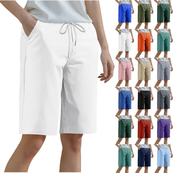 Womens Shorts Plus Size Casual Fitness Sports Solid Waist Elastic Pants With Pocket