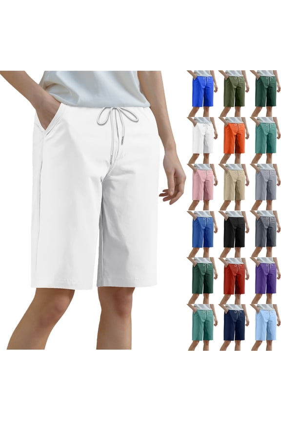 Womens Shorts Plus Size Casual Fitness Sports Solid Waist Elastic Pants With Pocket