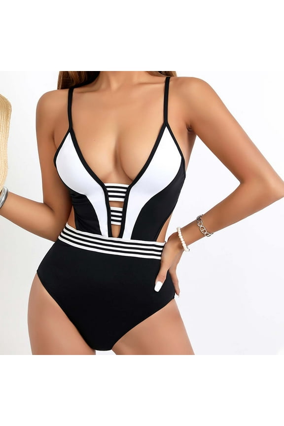 Clearance under 10 Women Solid Color Sexy Backless Strap Bikini One-Piece Swimsuit White, XL