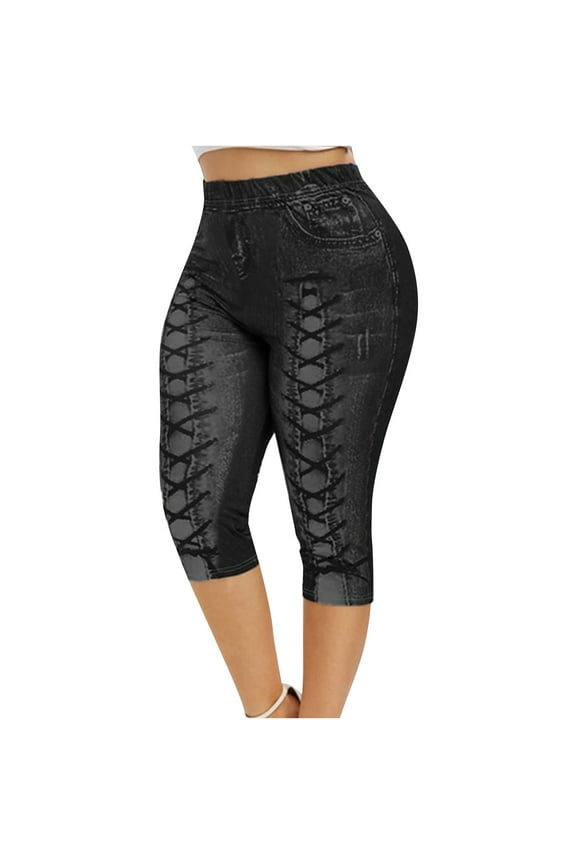 Clearance under 10 Women's Sexy Over Size And Gentle Large Digital Printed Denim Sports Leggings Yoga Pants Soft Versatile Caoris