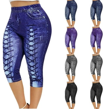 sovlvnd Clearance under 10 Women's Sexy Over Size And Gentle Large Digital Printed Denim Sports Leggings Yoga Pants Soft Versatile Caoris