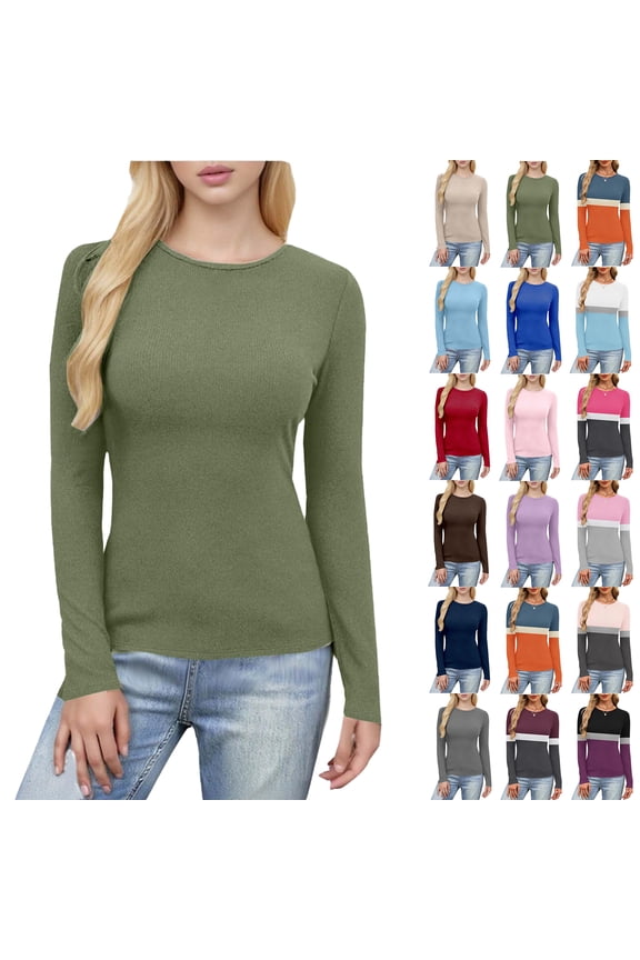 Long Sleeve Shirts for Women Business Casual Tops Fall Fashion Outfits Basic Workout Tees Beach Vacation Clothes