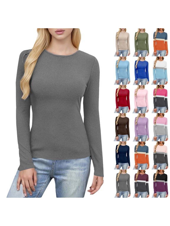 Womens Long Sleeve Shirts Basic Tee Fall Trendy Spring Top Business Casual Beach Vacation Workout 2025 Fashion