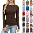 thumbnail image 1 of Tops for Women Fashion Fallow Solid Color Round Neck Long Sleeves T-Shirt Top, 1 of 8