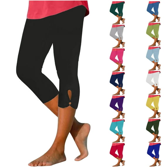 sovlvnd Cropped Pants for Women Summer High Waisted Solid Color Capris Matching Slim Fitting Yoga Gym Pants Plus Size Capris for Women