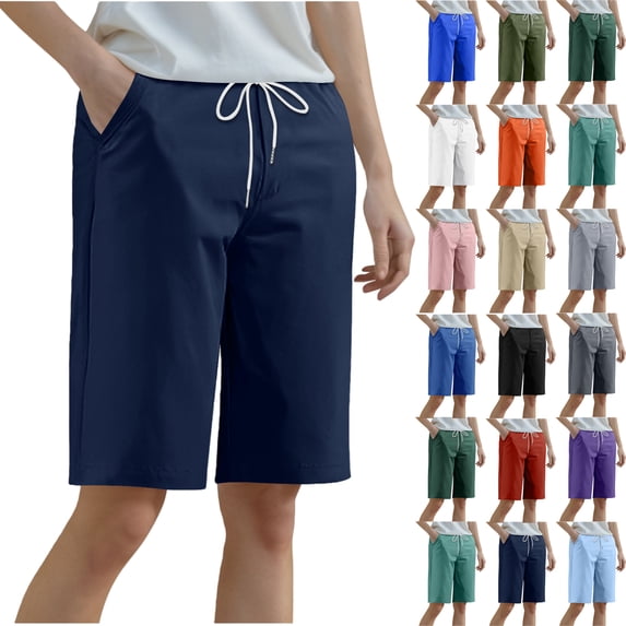 Womens Shorts Plus Size Casual Fitness Sports Solid Waist Elastic Pants With Pocket