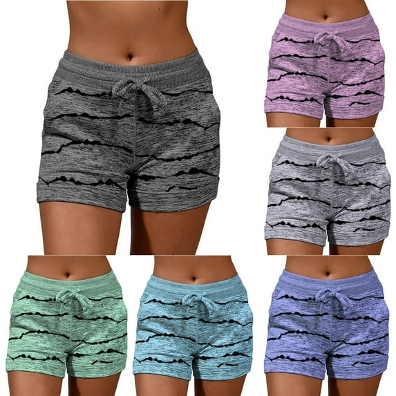 sovlvnd Deals 2024 Fashion Womens Shorts Clearance Drawstring Casual Pocket Loose Printed Sports Shorts Pants Womens Shorts Plus Size