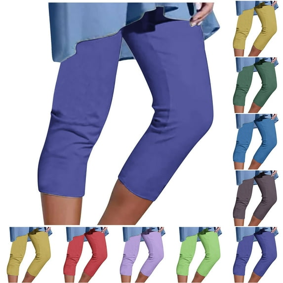 sovlvnd Deals 2024 Women's Capris And Cropped Pants Womens Athletic Cropped Pants Solid Color Casual Elastic Waist Beach Pants