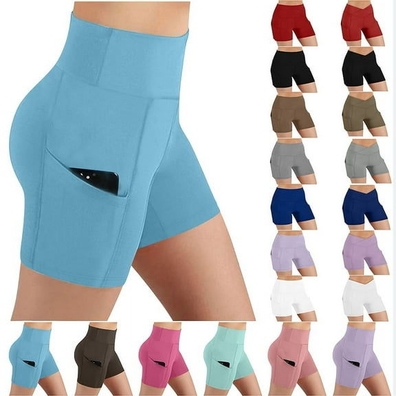 Gym Shorts Women Lady Solid pocket High-waist Hip Stretch Underpants Running Fitness Yoga Shorts Athletic Shorts for Women