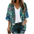 thumbnail image 1 of Women's Fashionable Floral Print Puff Sleeve Kimono Cardigan Loose Plus Size Chiffon Cover Up Casual Blouse Tops, 1 of 5