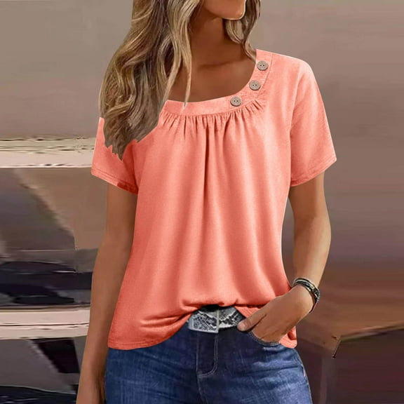 sovlvnd Family Gifts Fashion Summer Casual Solid Round Neck Short Sleeves Tshirt Blouse Pink