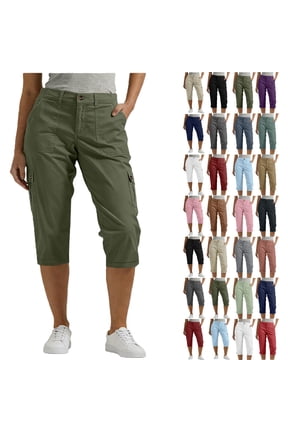 Fashion Plus Size Capris for Women Womens Casual Color Elastic Loose Pants Straight Wide Leg Trousers With Pocket Cropped Pants for Women