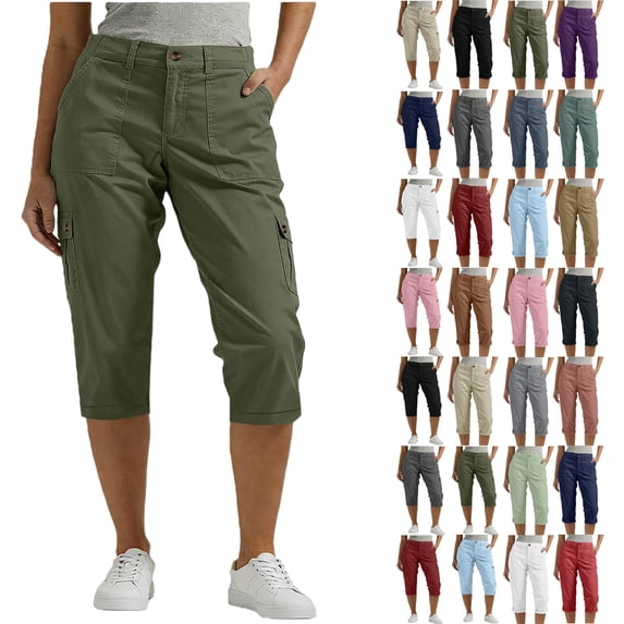 sovlvnd Fashion Plus Size Capris for Women Womens Casual Color Elastic Loose Pants Straight Wide Leg Trousers With Pocket Cropped Pants for Women