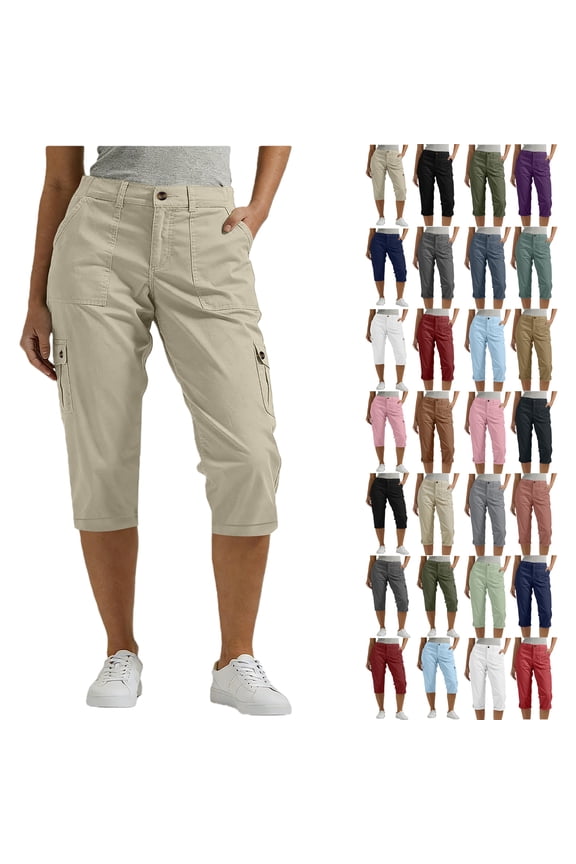 Fashion Plus Size Capris for Women Womens Casual Color Elastic Loose Pants Straight Wide Leg Trousers With Pocket Cropped Pants for Women