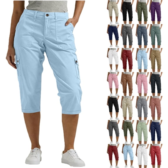 sovlvnd Fashion Plus Size Capris for Women Womens Casual Color Elastic Loose Pants Straight Wide Leg Trousers With Pocket Cropped Pants for Women