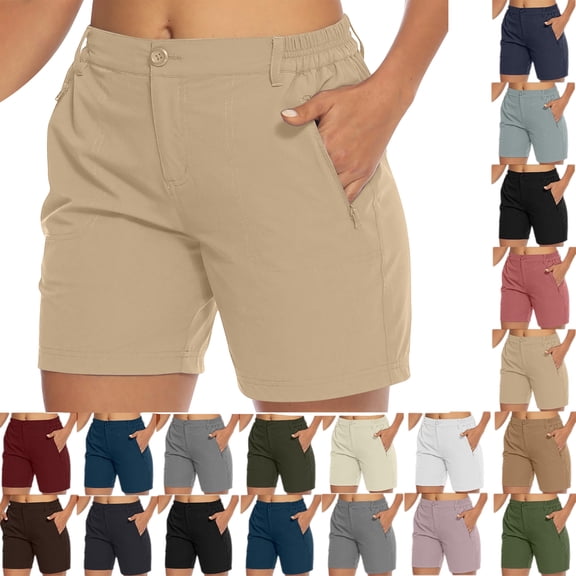 Flowy Shorts for Women, Womens Zip Pocket Lightweight Hiking And Jogging Work Pants Khaki XL