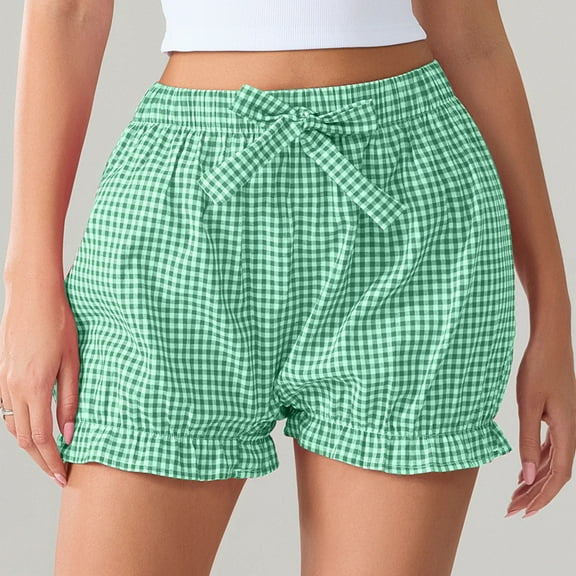 sovlvnd Gifts Clearance Shorts for Women, Ladies' Summer Casual Bow Plaid Spicy Girl Shorts Green S