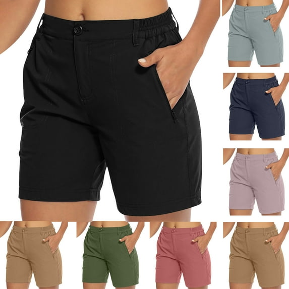 Womens Athletic Shorts Womens Zip Pocket Lightweight Hiking And Jogging Work Pants Black 2XL