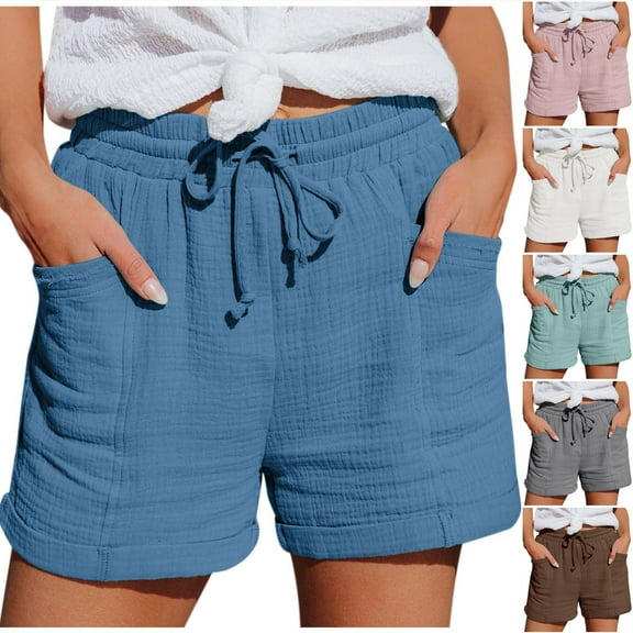 sovlvnd Gifts Clearance Womens Shorts Women Summer Drawstring Elastic Waist Casual Shorts Pocket Pants Blue S