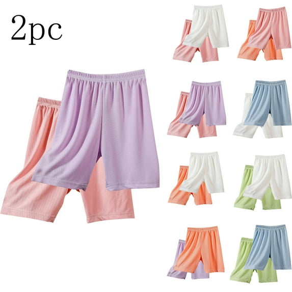 sovlvnd Girls Summer Elastic Waist Ice Silk Five Quarter Pants Leggings Casual Pants Children's Short Pants Pink, 2 Years