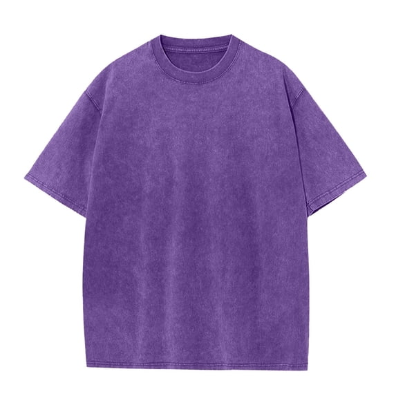 sovlvnd Holiday Gift Finder Men's Casual Round Neck Solid Color Sports Washed Cotton Retro Distressed T-shirt 4XL, Purple