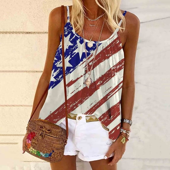 sovlvnd Independence Day Women's Plus Size Summer Sexy Solid Color Sleevesless Round Neck Over Size Top Tank Blouse Summer Casual Loose Comfy Tee Blouse Tank Tops S-2XL, Spring Savings!