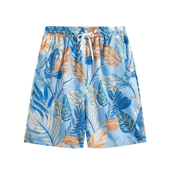 sovlvnd Mens Board Shorts Mens Casual Printed Beach Shorts With Elastic Waist And Drawstring Pocketless Knee Length L, Blue