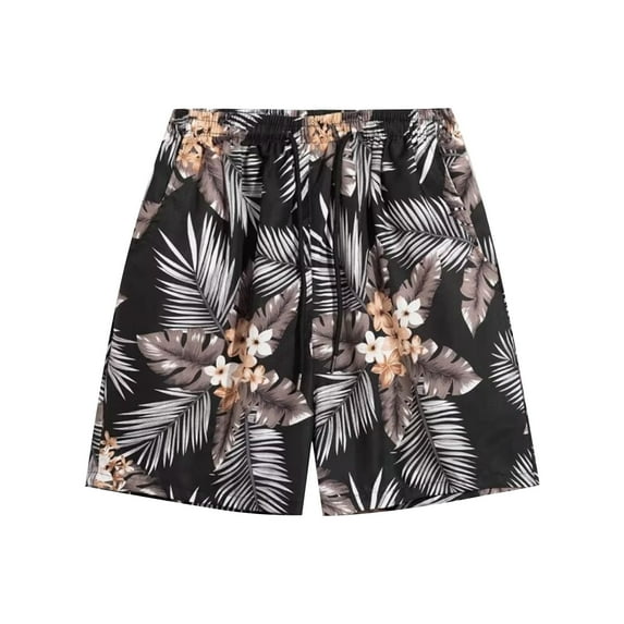 sovlvnd Mens Gym Shorts Mens Casual Printed Beach Shorts With Elastic Waist And Drawstring Pocketless Knee Length 2XL, Black