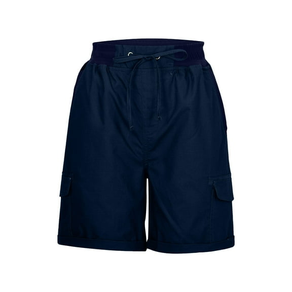 sovlvnd Mens Shorts Men's Multi Pocket Imitation Cotton Linen Drawstring Elastic Waist Shorts Sports Cargo Knee Length Shorts L, Navy