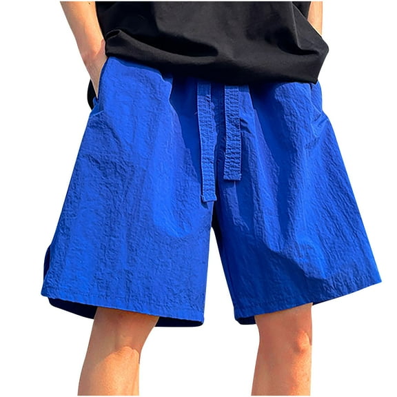Mens Summer Shorts Solid Sports Breathable Holiday Beach Elastic Waist Drawstring Pockets Pants