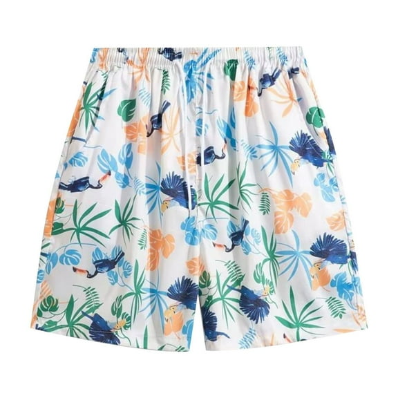 sovlvnd Mens Shorts Mens Casual Printed Beach Shorts With Elastic Waist And Drawstring Pocketless Knee Length 2XL, White