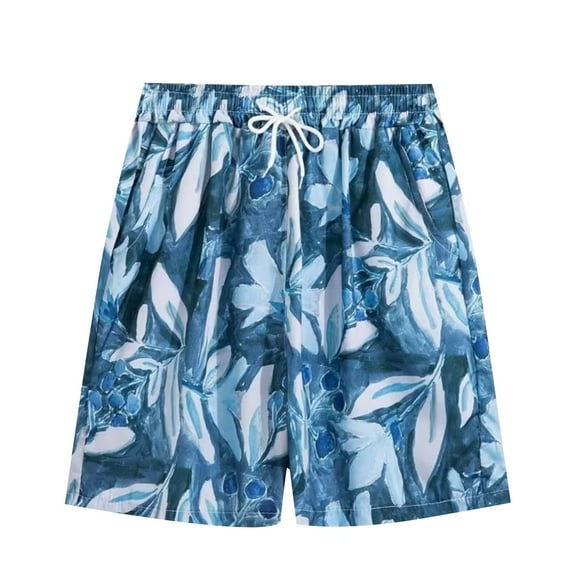 sovlvnd Mens Shorts Mens Casual Printed Beach Shorts With Elastic Waist And Drawstring Pocketless Knee Length XL, Blue