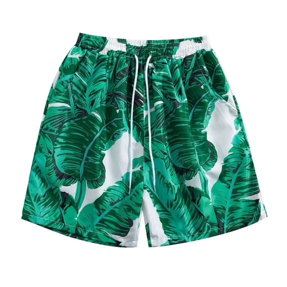 sovlvnd Mens Shorts Mens Casual Printed Beach Shorts With Elastic Waist And Drawstring Pocketless Knee Length XL, Green