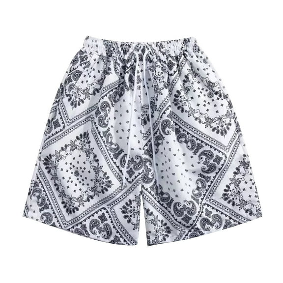 sovlvnd Mens Summer Swim Shorts Mens Casual Printed Beach Shorts With Elastic Waist And Drawstring Pocketless Knee Length 2XL, White